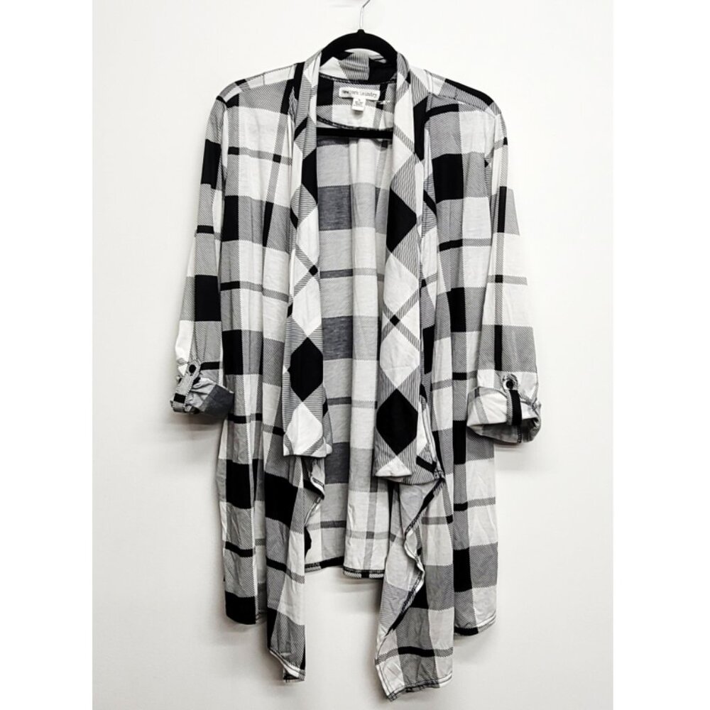 New York Laundry Black White Plaid Cascade Open Front Cardigan XL